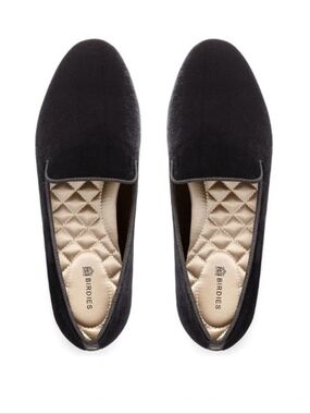 Birdies Starling Black Velvet Flat Slip On Loafers